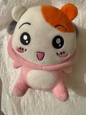 Pink & White Hamster Plush with Orange Accent - Soft Kids Stuffed Animal